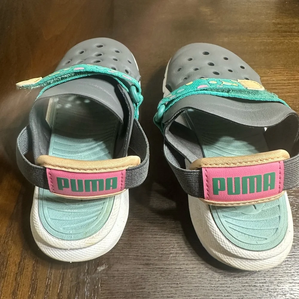 Puma Kids Gray Clog Sandals with Teal Polka Dot‎ Strap